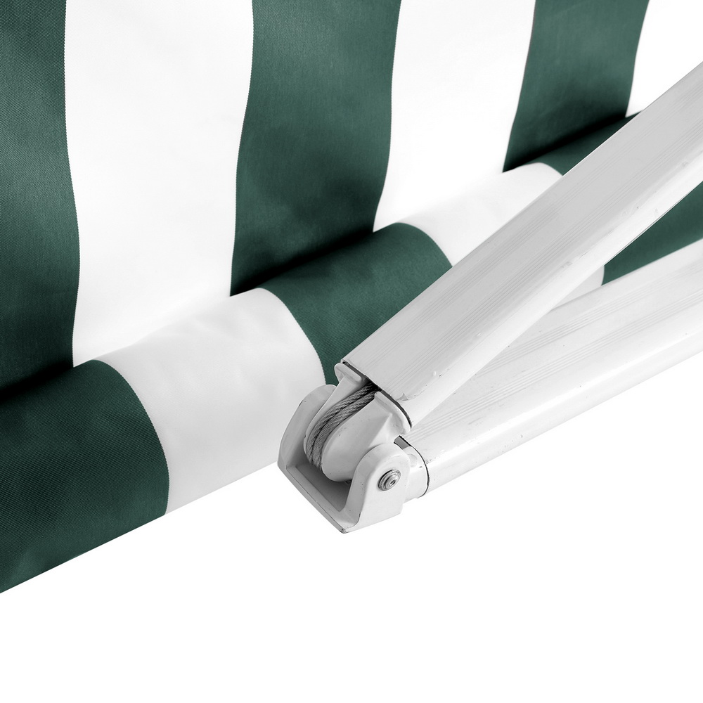 Instahut Retractable Folding Arm Awning Manual Sunshade 3Mx2.5M Green White β image 6