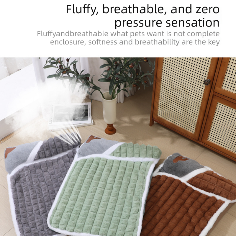 2-piece S size Green Pet Winter Comfort Bundle – 50 × 36cm Plush Pet Blanket and 40 × 25cm Thickened Pet Sleeping Bed Set for Dogs and Cats, Double-Sided Warm — image 3