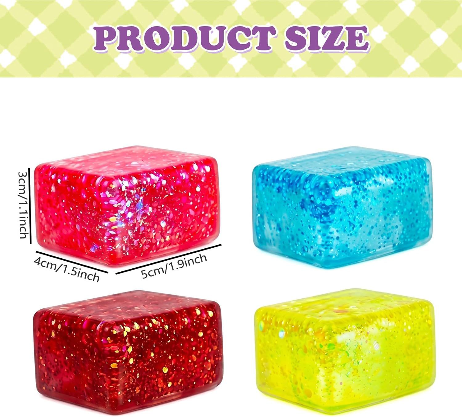 4 PCS Glitter Ice Cube Squishy Toy for Office & Classroom – Slow Rising Stress Reliever to Calm Anxiety (Multicolor) — image 2