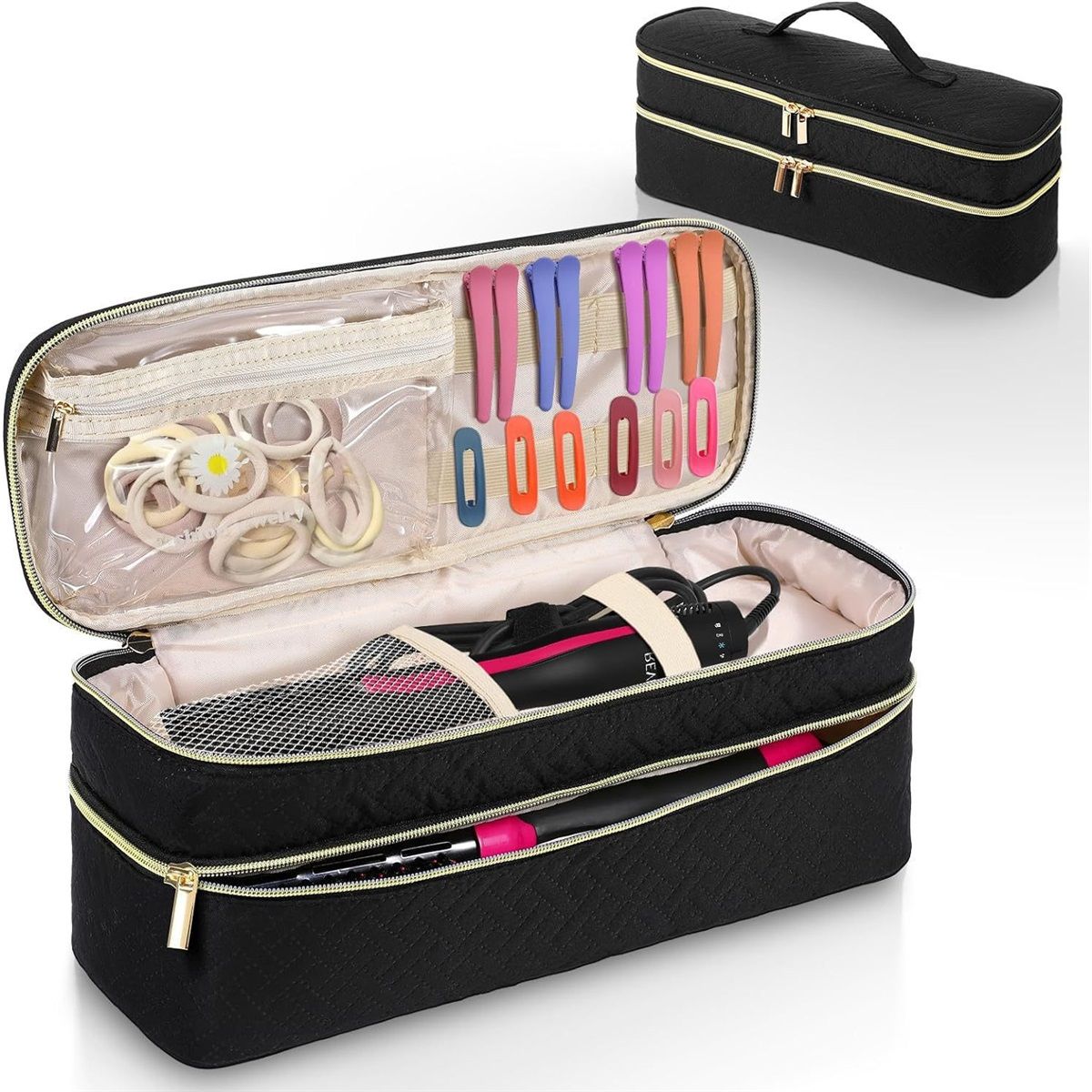 Travel Carrying Case Compatible with Hair Dryer Brush/Volumizer/Styler/Hot Tools,Double-Layer Storage Organizer Bag,Black(Bag Only) — image 2