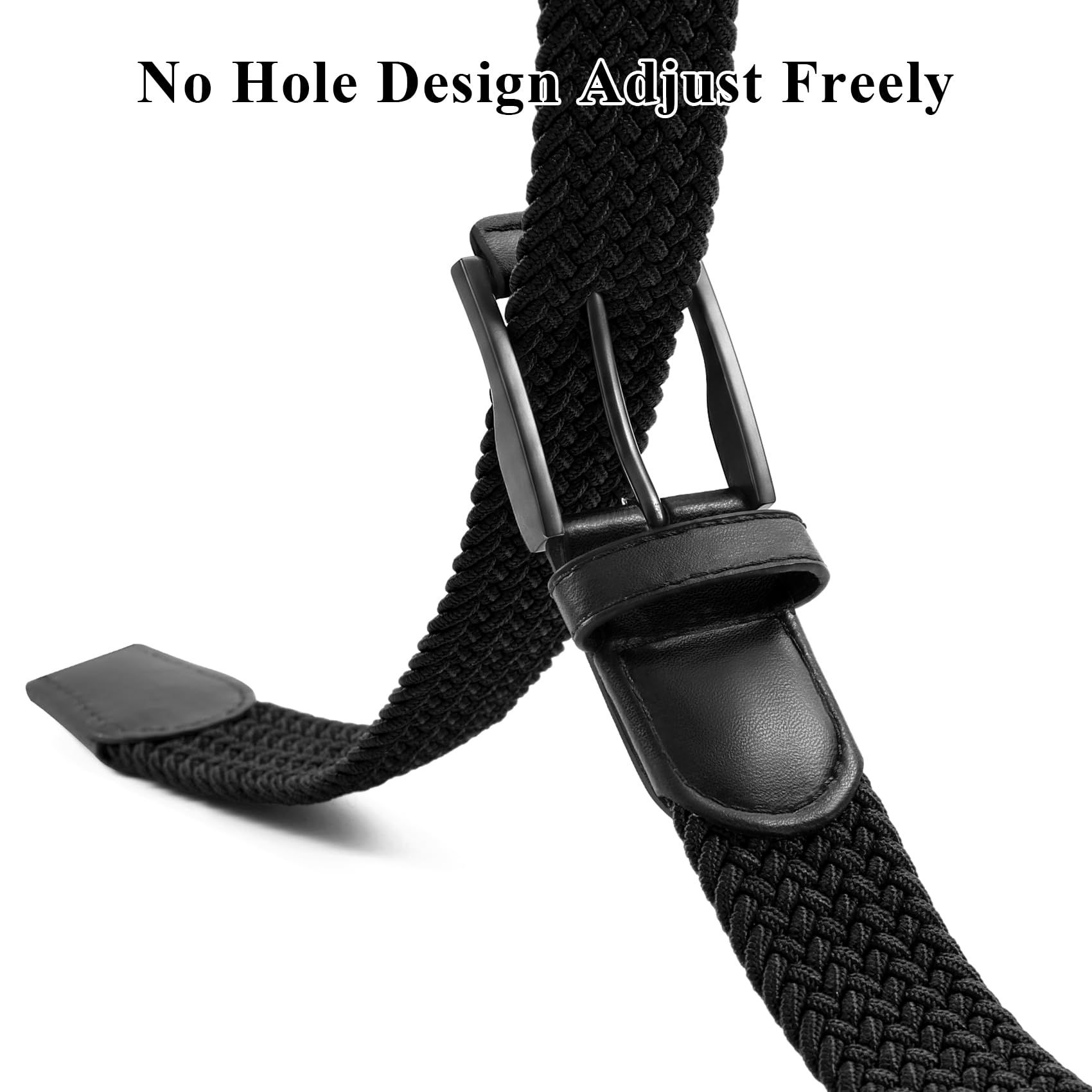 Unisex stretch black woven canvas belt with pin buckle, suitable for jeans, casual pants, shorts and casual wear โ image 2