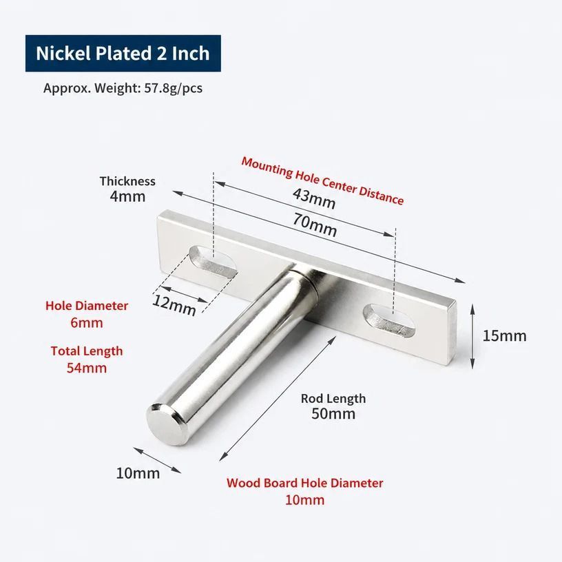 2" Nickel Hidden T Shelf Bracket 6Pcs w/ 5x60&5x80 Screws — image 2