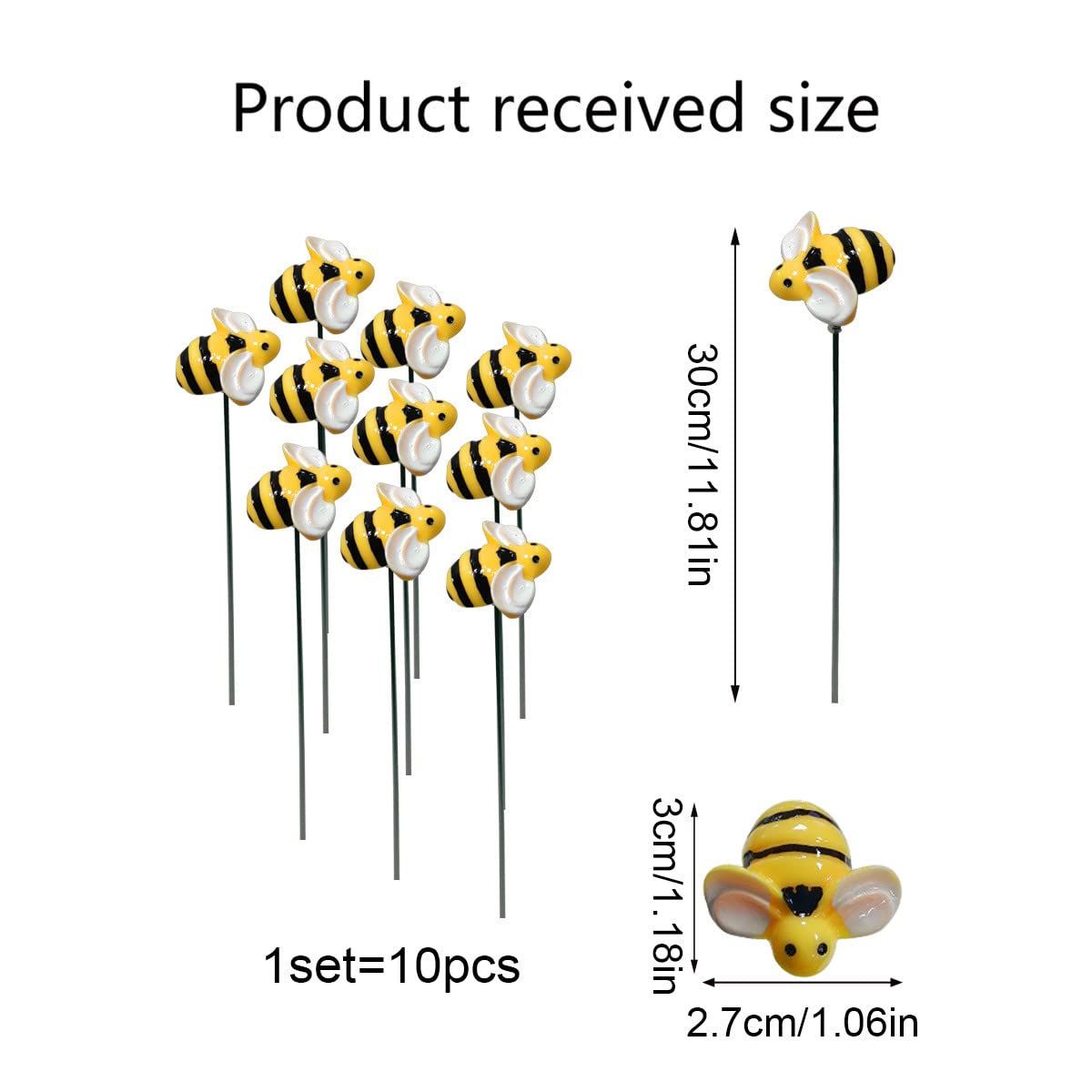 10Pcs Bee Garden Stakes Decor Metal Yard Art Ornaments Front Yard Art Stick Floral Picks Spring Summer Resin Yellow — image 2