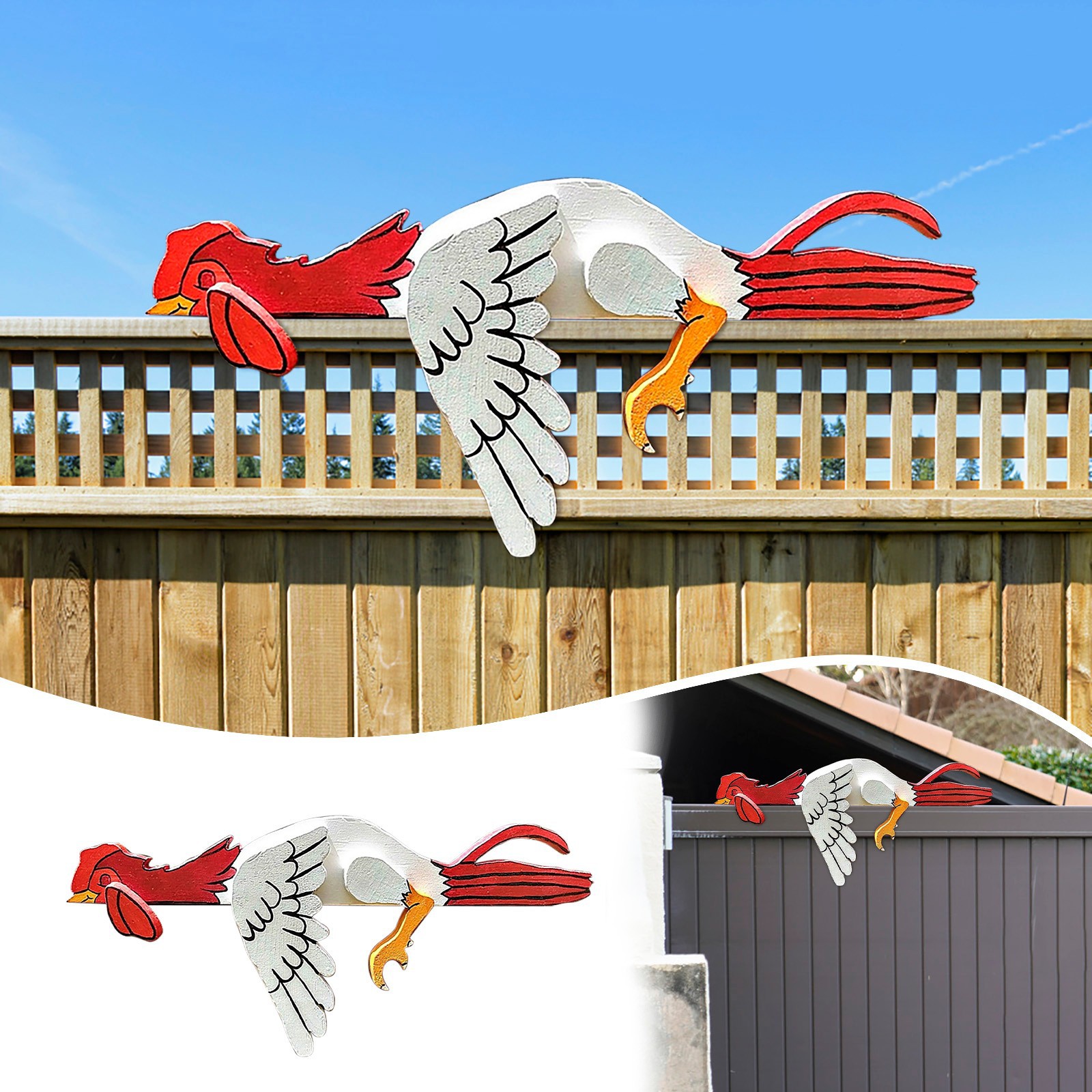 2 Pcs Red And White Whimsical Lazy Chicken Fence Topper - Funny PVC Garden & Home Decor Ornament โ image 3