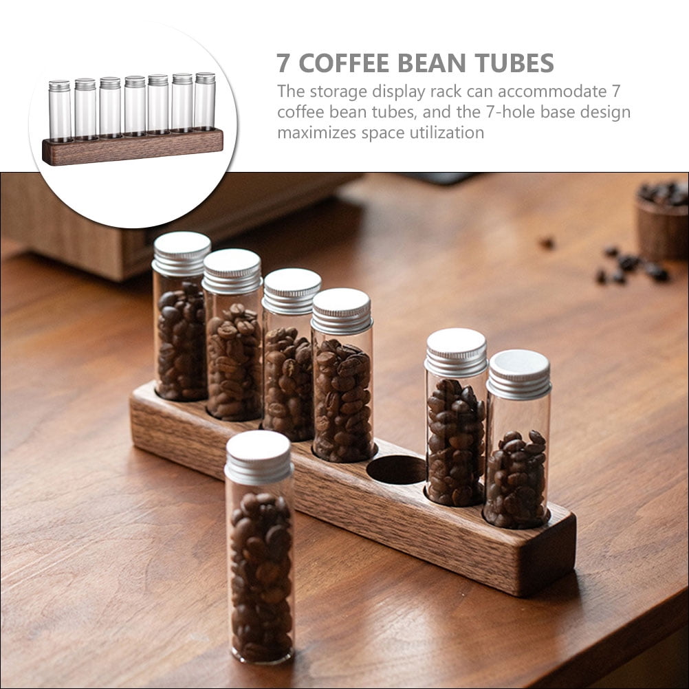 Worgeous Coffee Bean Tube Dispenser with Wood Rack for Home Use Clear Glass Bottles and Sealed Storage 7 Tubes โ image 3