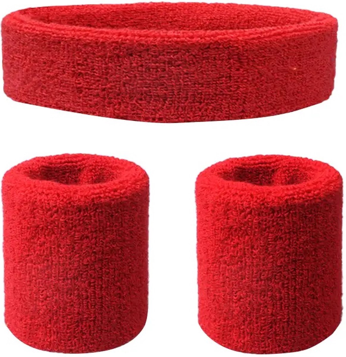 3-Piece Set of Headband & 2x Wristband Set | Sweatband | Sweatbands | Head and Wrist | Sports Bands | Red