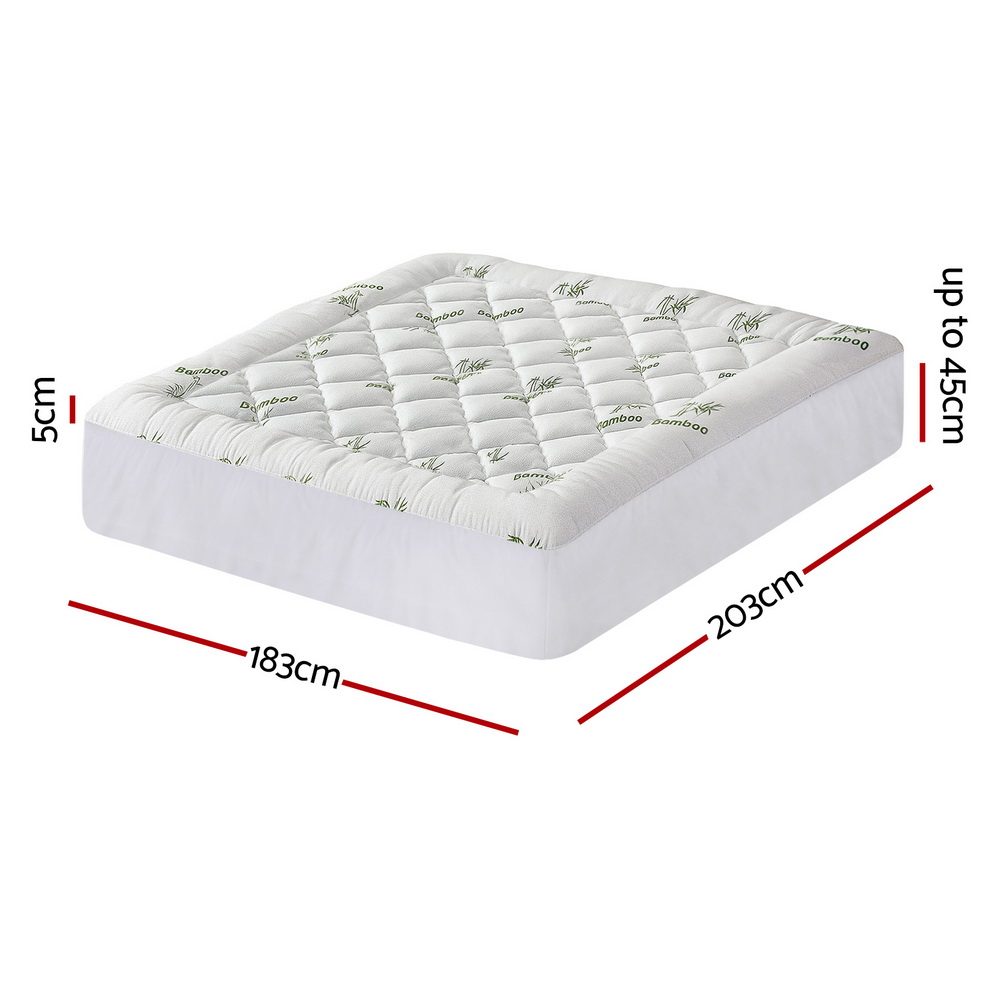Giselle Bedding 5cm Pillowtop Mattress Topper 1000GSM Thick Soft Bamboo Cooling Pad for Back Pain Relief & Guest Bed, Washable Overfilled Cover with 45cm Deep — image 3