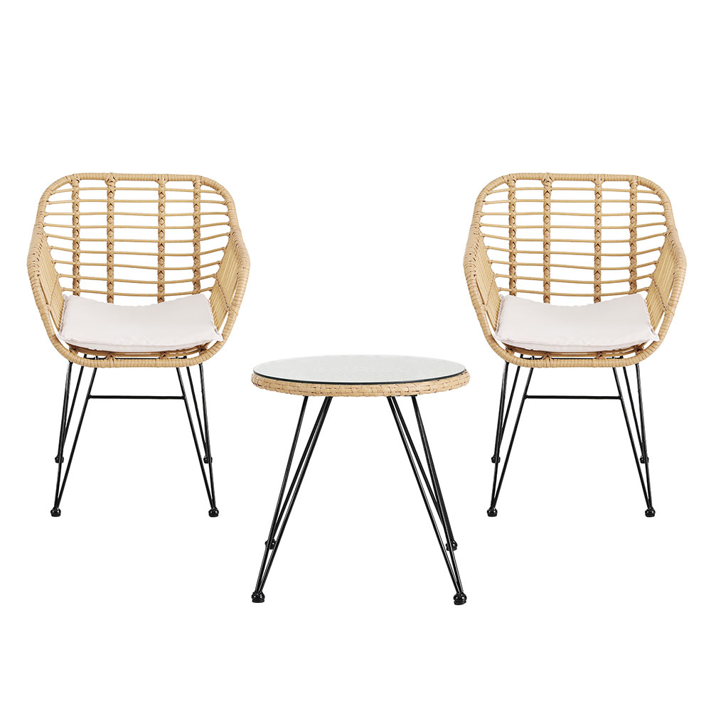 Gardeon 3PC Outdoor Furniture Bistro Set Lounge Setting Table Chairs Cushion Patio Grey — image 3