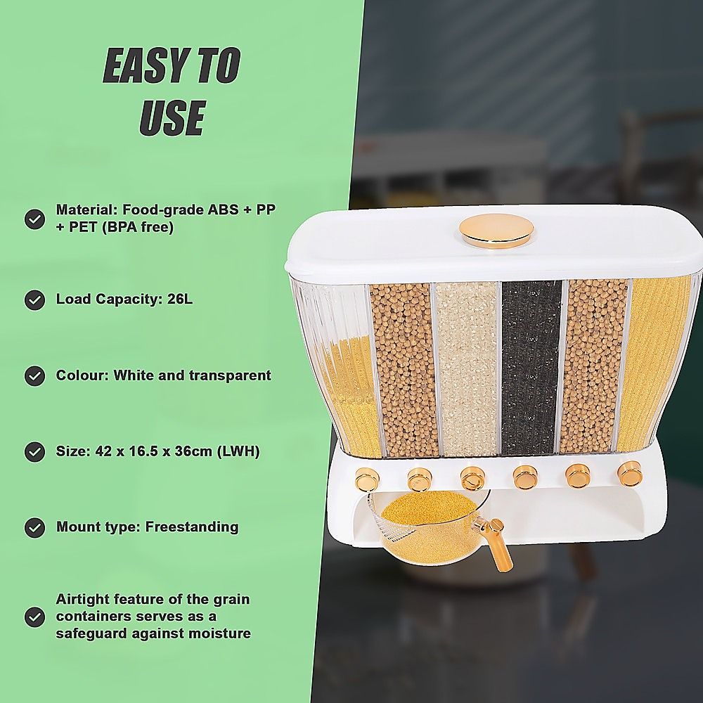 6 Grids Dispenser Storage Container Rice Cereal Beans Grain โ image 3