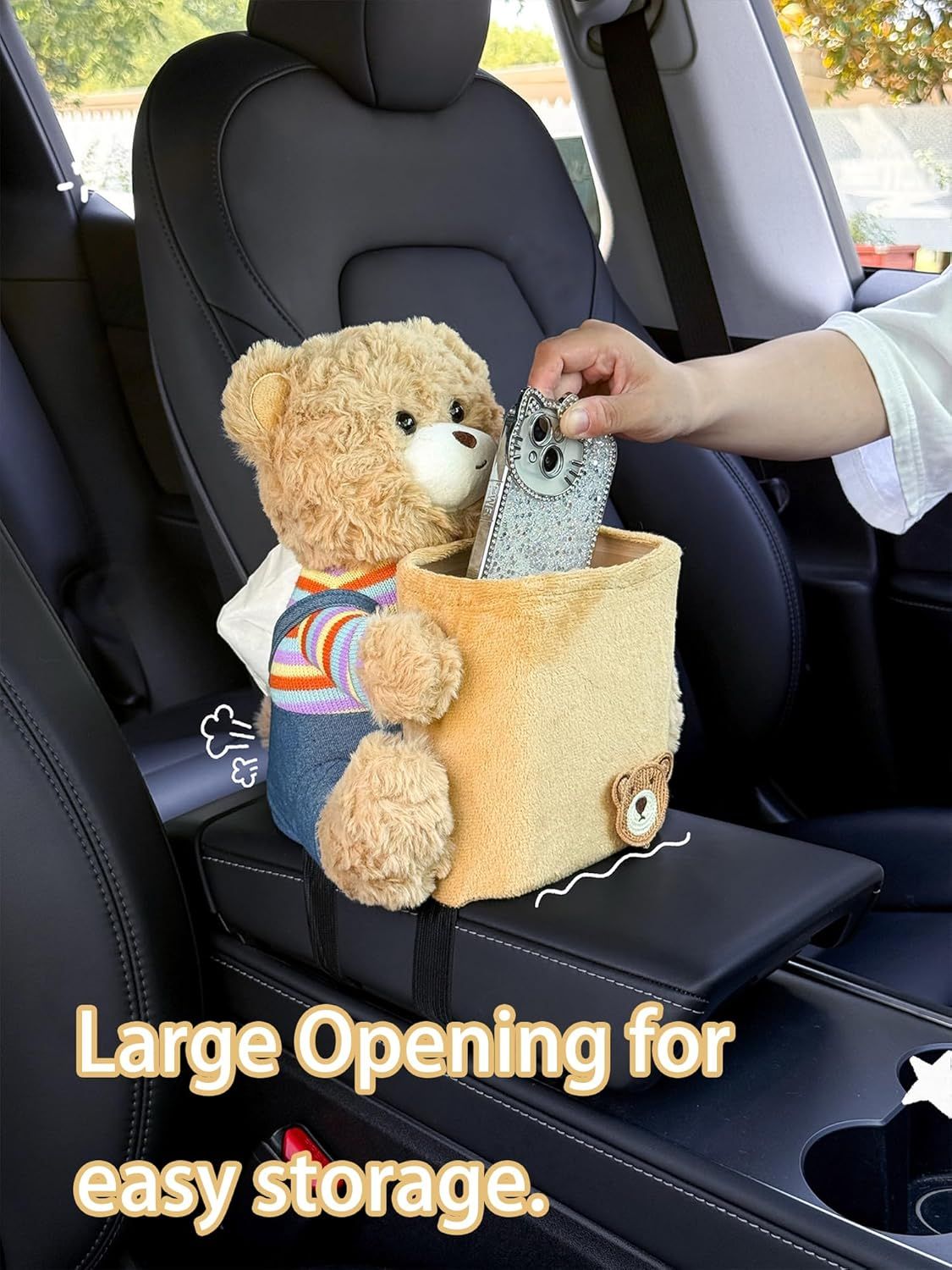 Cute Plush 2 in 1 Car Tissue Box and Trash Can Teddy Bear Tissue Box Plush Animals Cute Holder Plushie Multifunctional Organizer Creative Accessories for — image 5