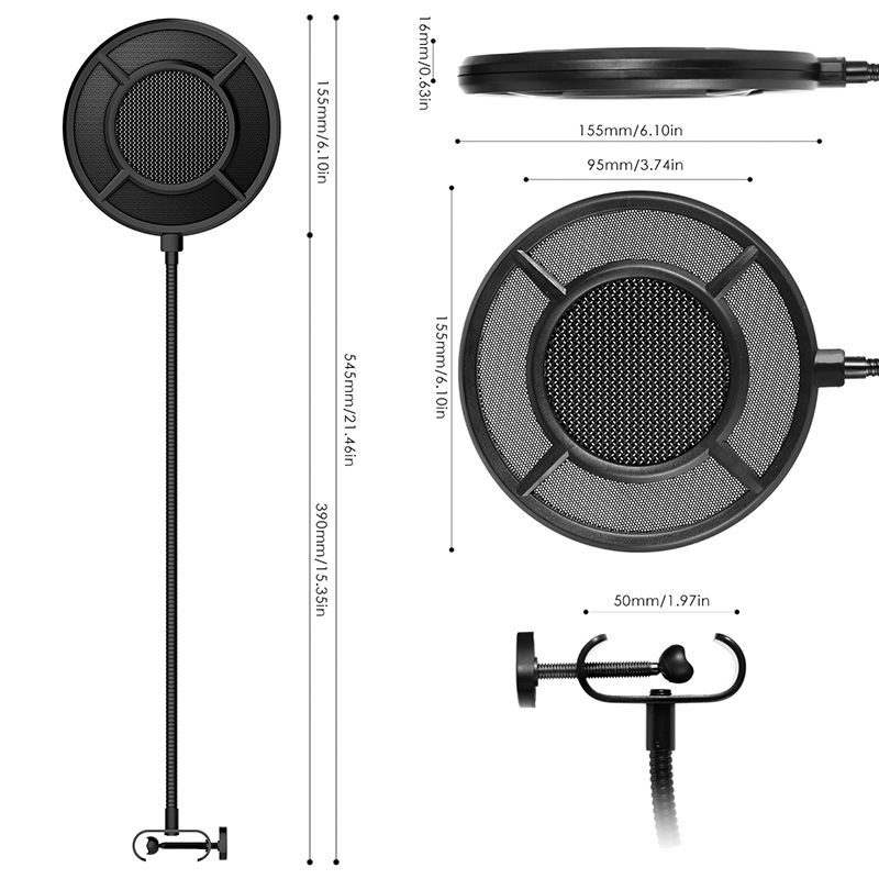 2-layer Anti spray net for Other Mic, Upgraded Metal Microphone Pop Filter Windscreen with Flexible 360°Gooseneck — image 4