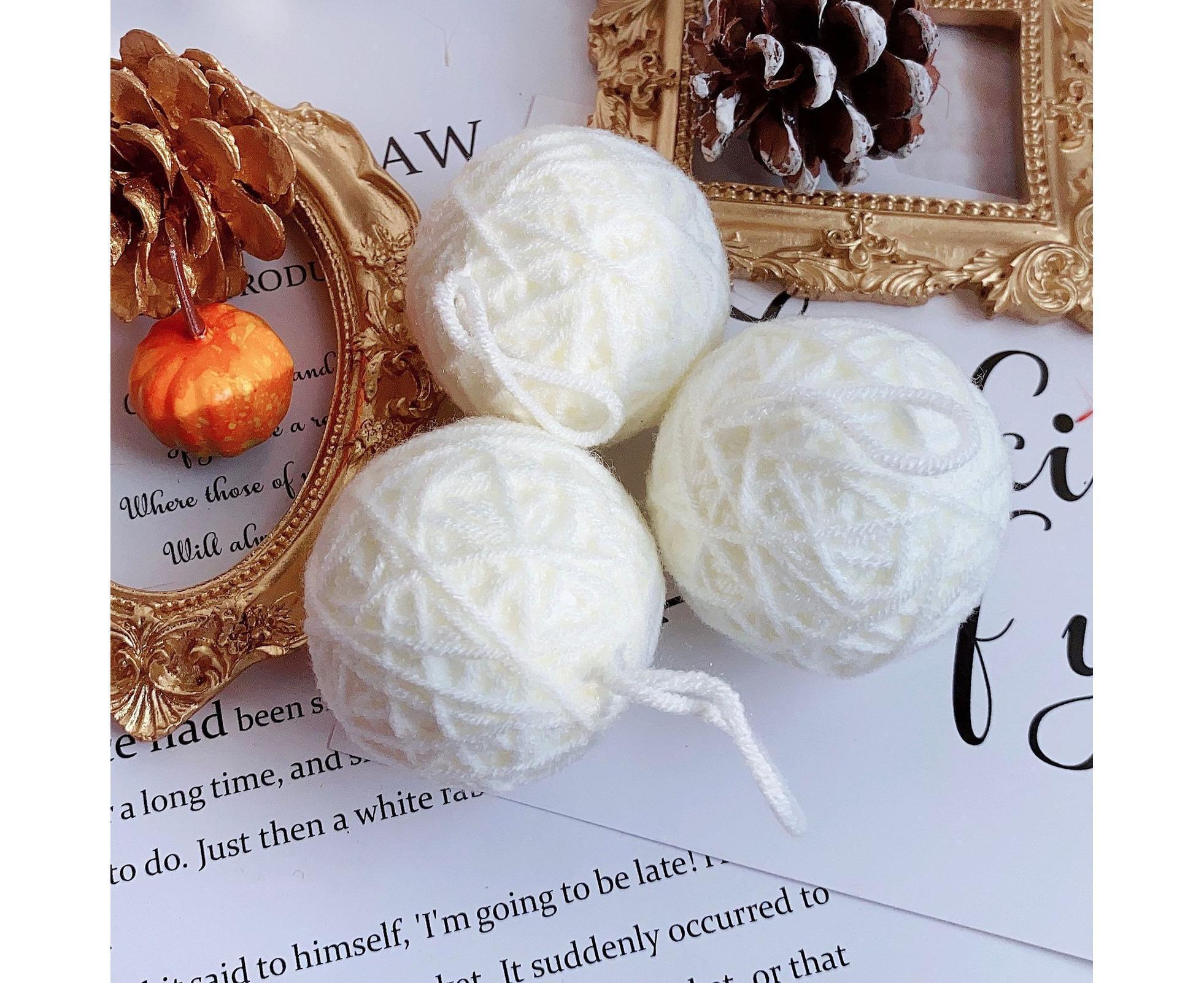 6Pcs Christmas Ball Ornament Handmade Soft Texture Decorate Foam Floral Bouquet Wool Winding Ball for Christmas - White — image 2