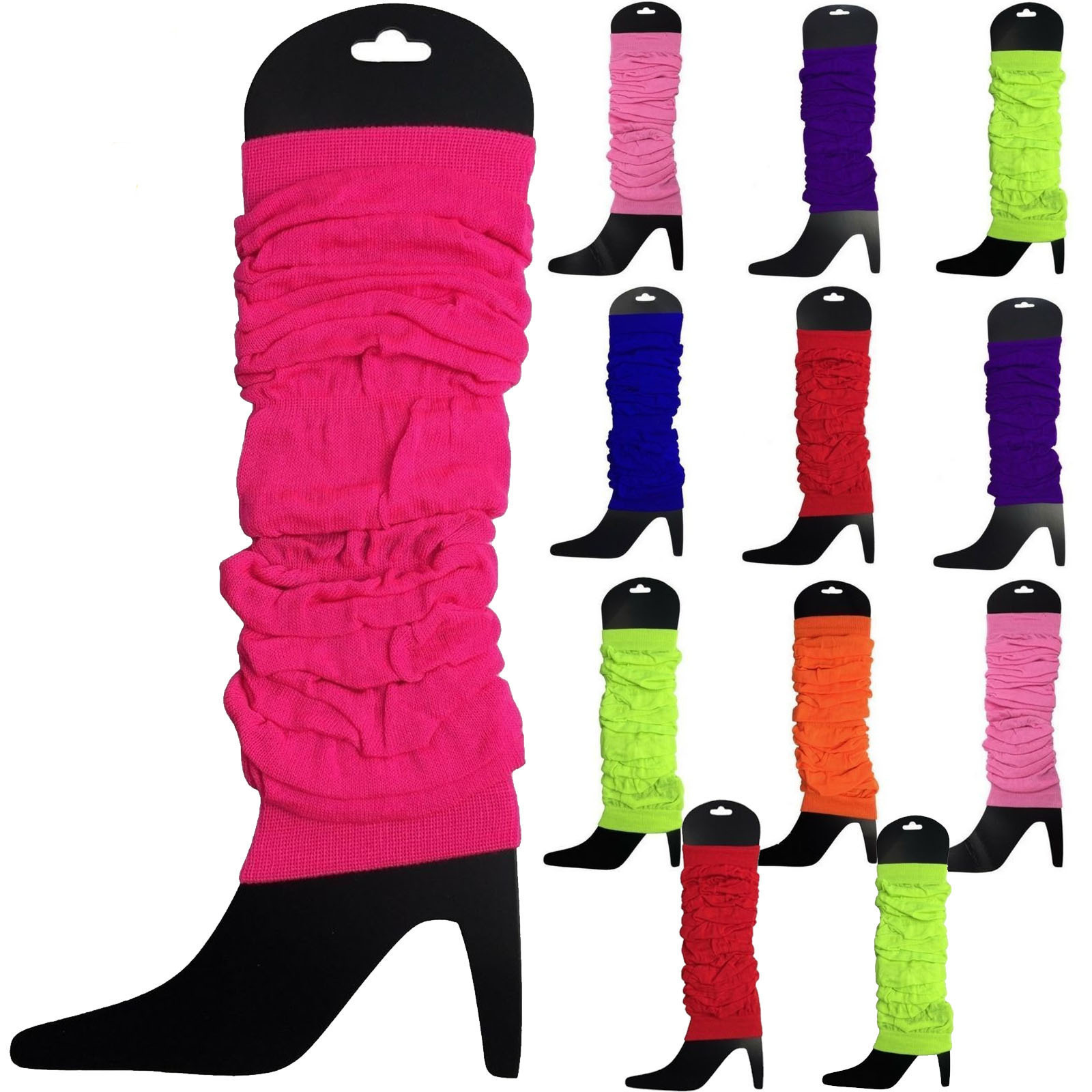 12 LEG WARMERS Knitted Womens Neon Party Knit Ankle Fluro Dance Costume 80s BULK - Assorted Pack — image 2