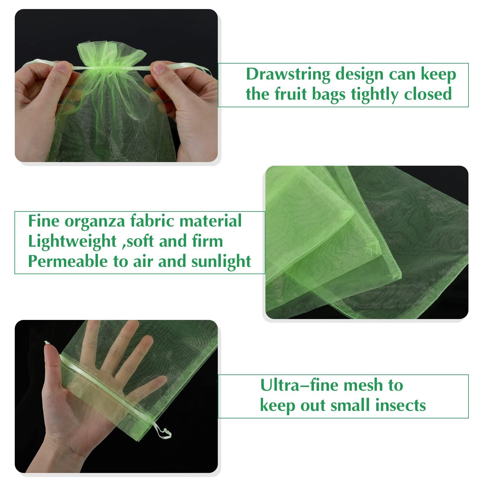 10 Pcs Fruit Protection Bags, Fruit Netting Bags with Drawstring, Garden Fruit Cover Mesh Bag to Protect Plants — image 3