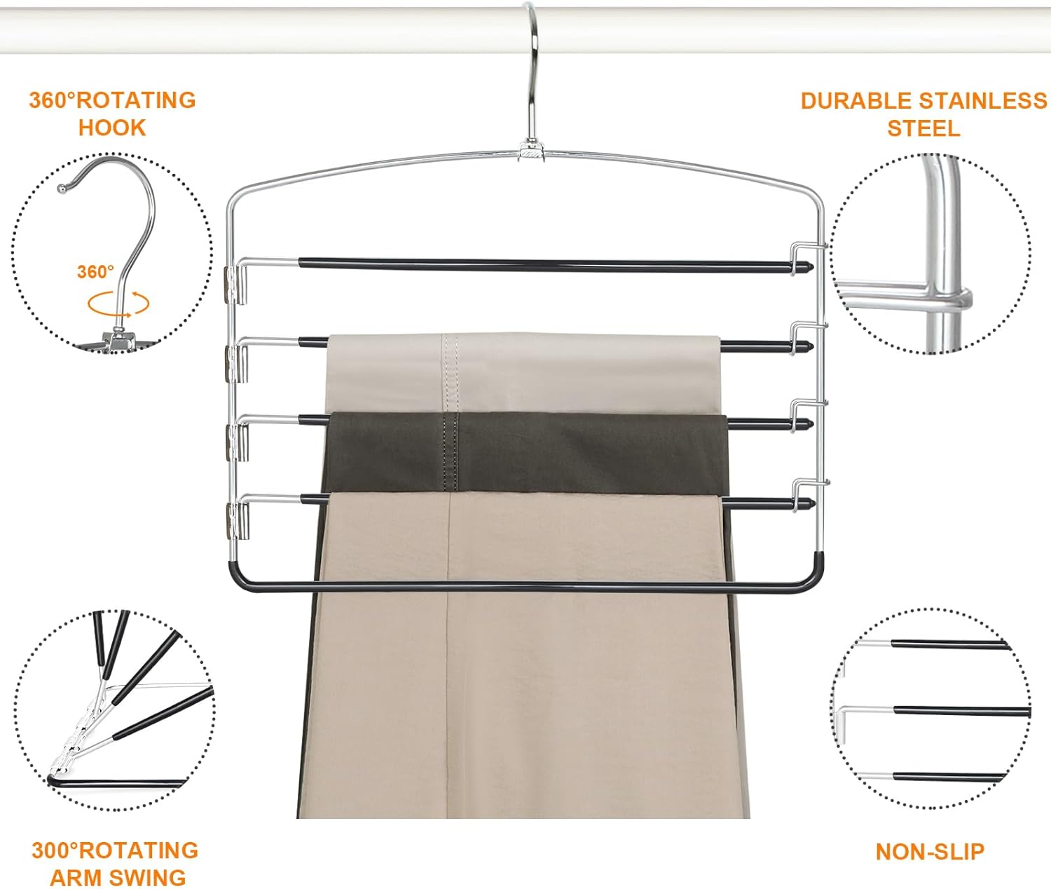 TOPIA HANGER Pant Hangers Space Saving 3 Pack Yoga Pants Leggings Hangers for Closet Non Slip 5 Tier Swing Arm Hanger Organizer for Pants Yoga Pants Leggings — image 6