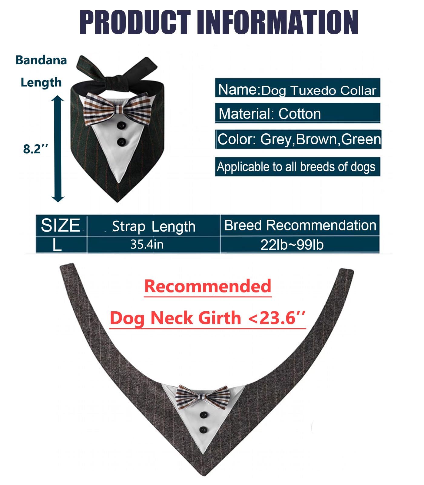 Dog Wedding Bandana Collar with Bow Tie, Adjustable Dog Tux Formal Dog Costumes for Medium Large Dogs Brown — image 2