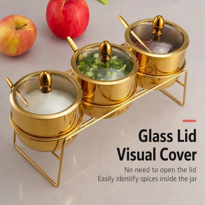 304 Stainless Steel Silver Seasoning Jar | 270ml Large Capacity with Visible Glass Lid, Dustproof & Moisture-Proof with Spoon Holder, First Choice — image 2