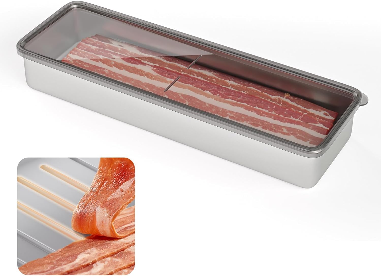 Bacon Container for Refrigerator, 1 Pack 304 Stainless Steel Airtight Deli Meat Storage Container for Fridge Dishwasher Safe Long Kitchen Food Storage — image 5