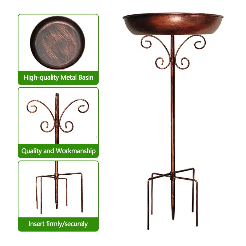 Vintage Metal Bird Bath with Pedestal Stand — image 3