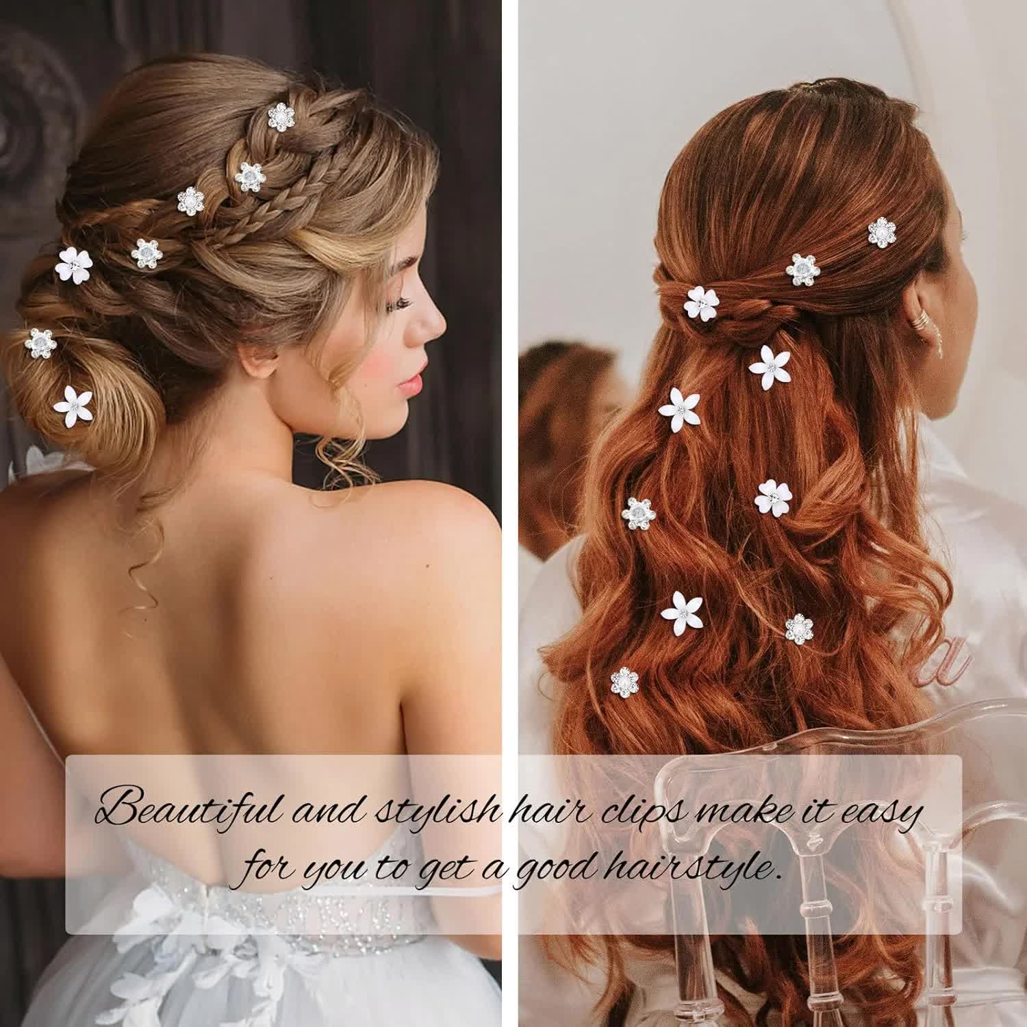 Mini Rhinestone Hair Pins - 20Pcs Cute Small Decorative Wedding & Bridal Barrettes With Flowers for Girls & Women (4 Flower Patterns) — image 2