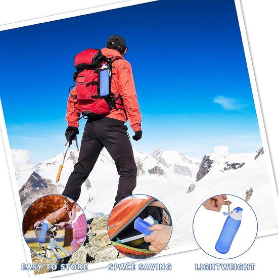 Soft Flask 500 ml, Foldable Water Bottle with Carabiner, Drinking Bottle, For hydration pack cycling marathon running hiking climbing, Blue — image 2