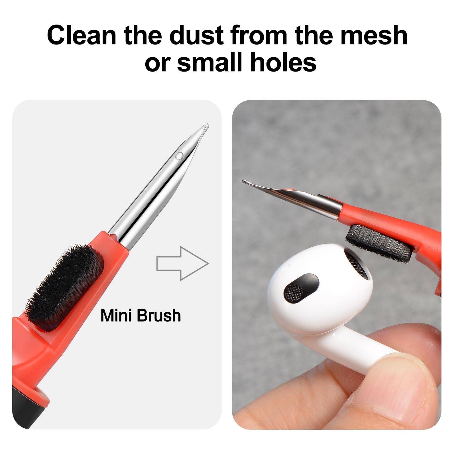 Cleaning Kit - Cleaner Kit with a Mini Soft Brush, Flocking Sponge & Metal Pen Tip - Cleaning Tool Kit for Headphone Cases -Black — image 4