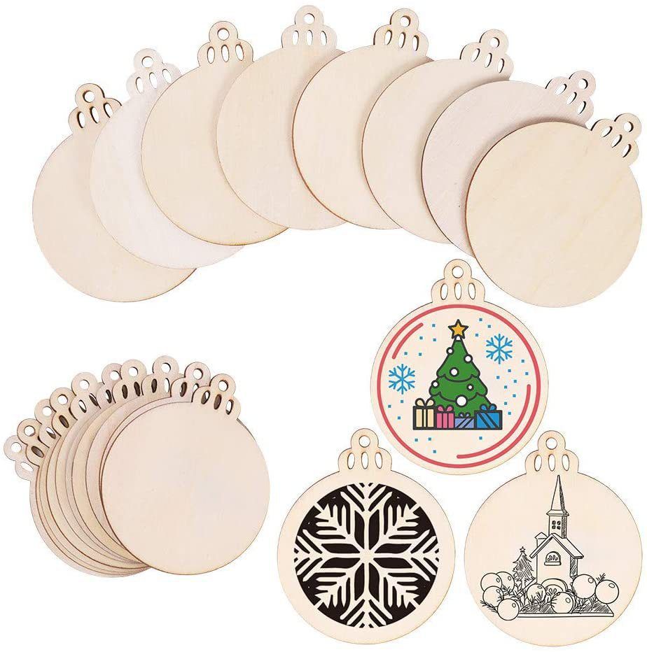 Christmas Tree Wood Slice Ornament - 100-Pack Natural Wooden Hanging Decor for Xmas Tree Holiday Party - Rustic Craft Gift with Jute Rope — image 2
