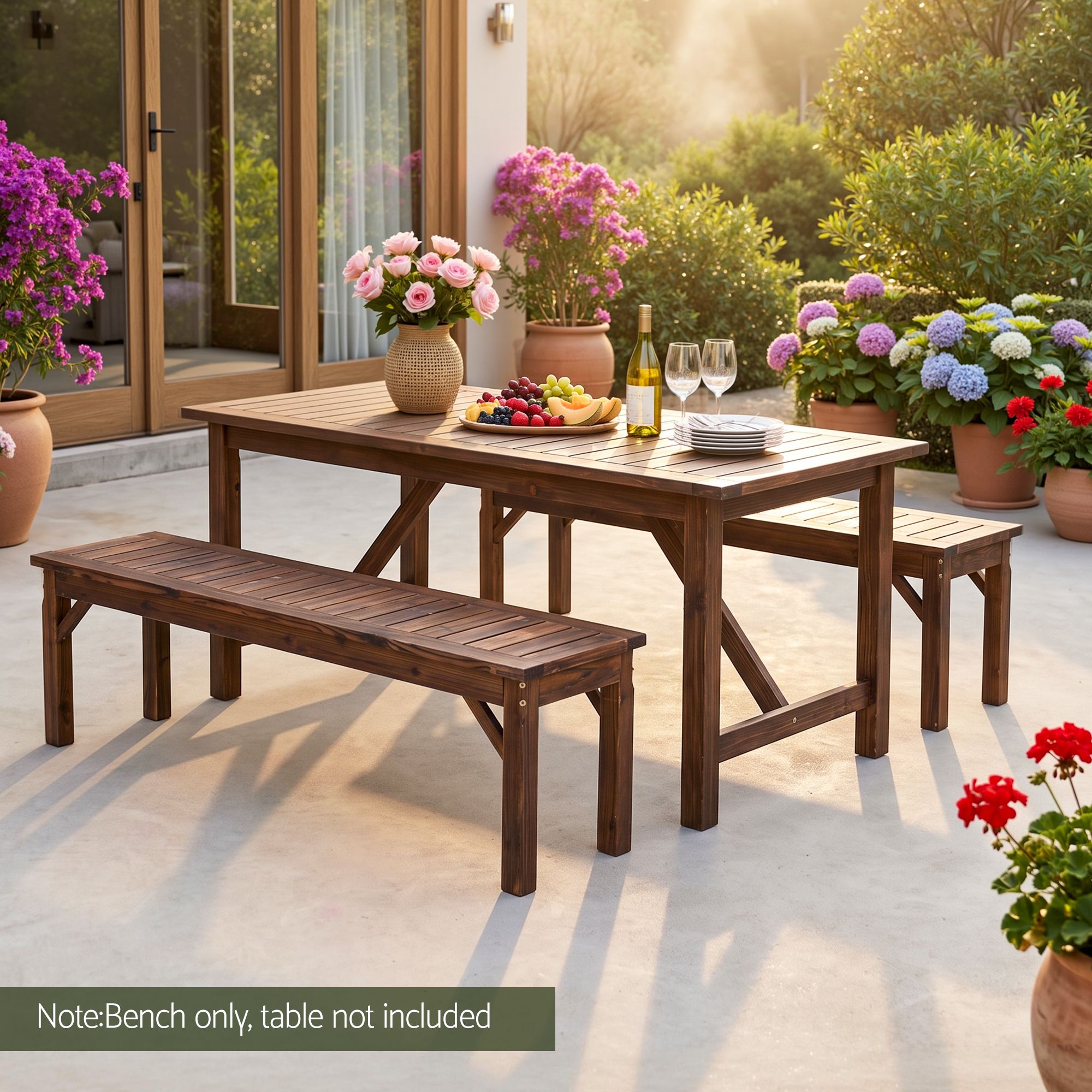 Gardeon Garden Benches Garden Seating Backless Timber Seat 150cm Brown β image 5