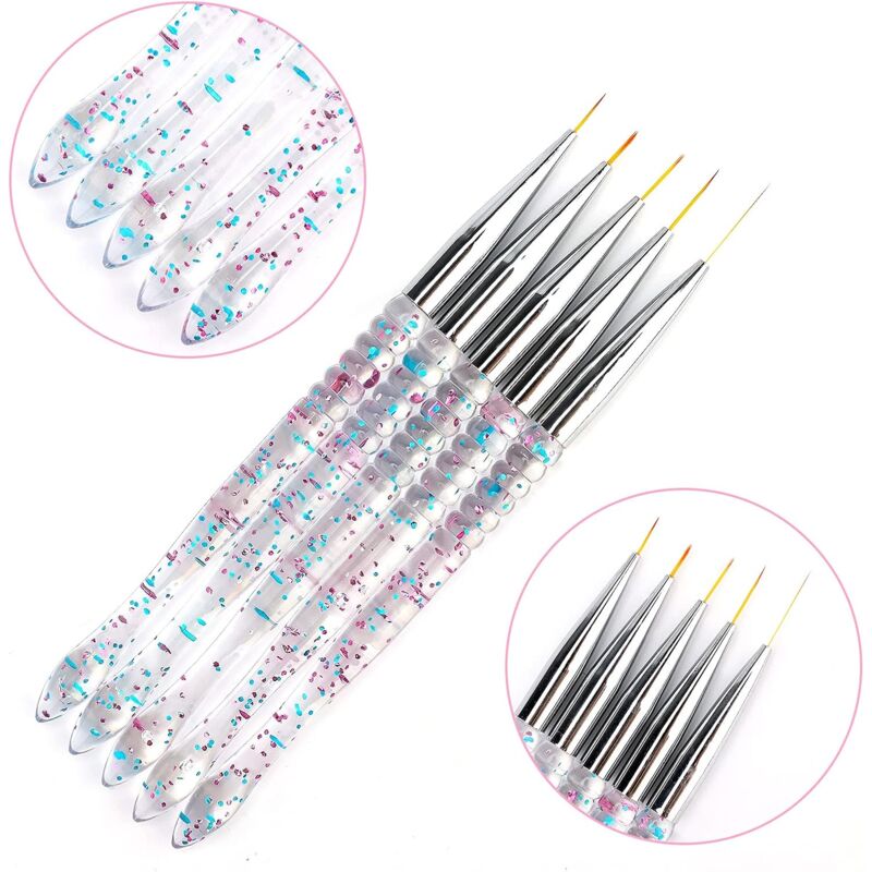 5 pcs 7/9/11/15/20Mm Nail Art Brush Set, Acrylic Crystal Liner Brush Nail Art Nylon Brush Head Nail Tools For Diy Design โ image 3
