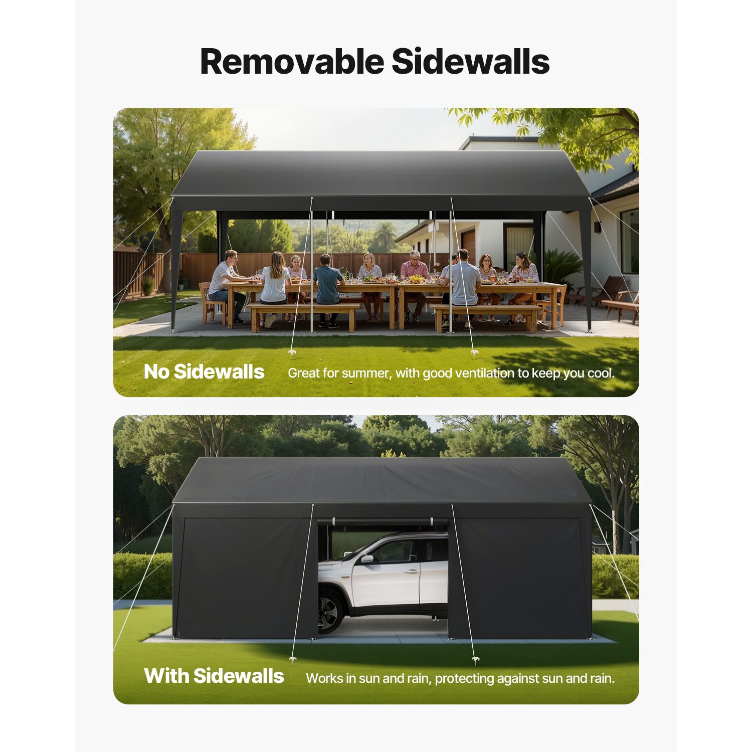 Carport Car Canopy 12x20FT Heavy Duty Car Shelter with Sidewalls White — image 5
