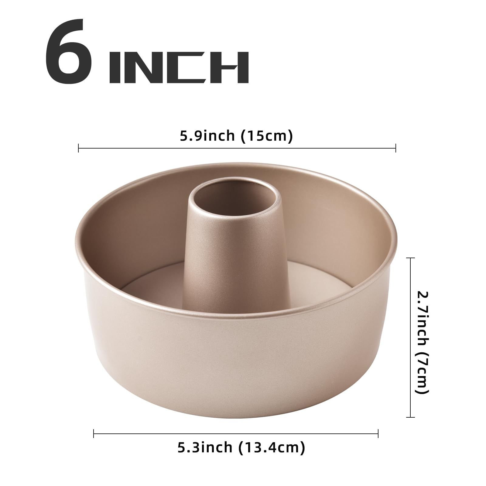 Angel Food Cake Pan with Removable Bottom, 6 Inch Nonstick Tube Pan for Baking Pound Cake, Champagne Gold โ image 4