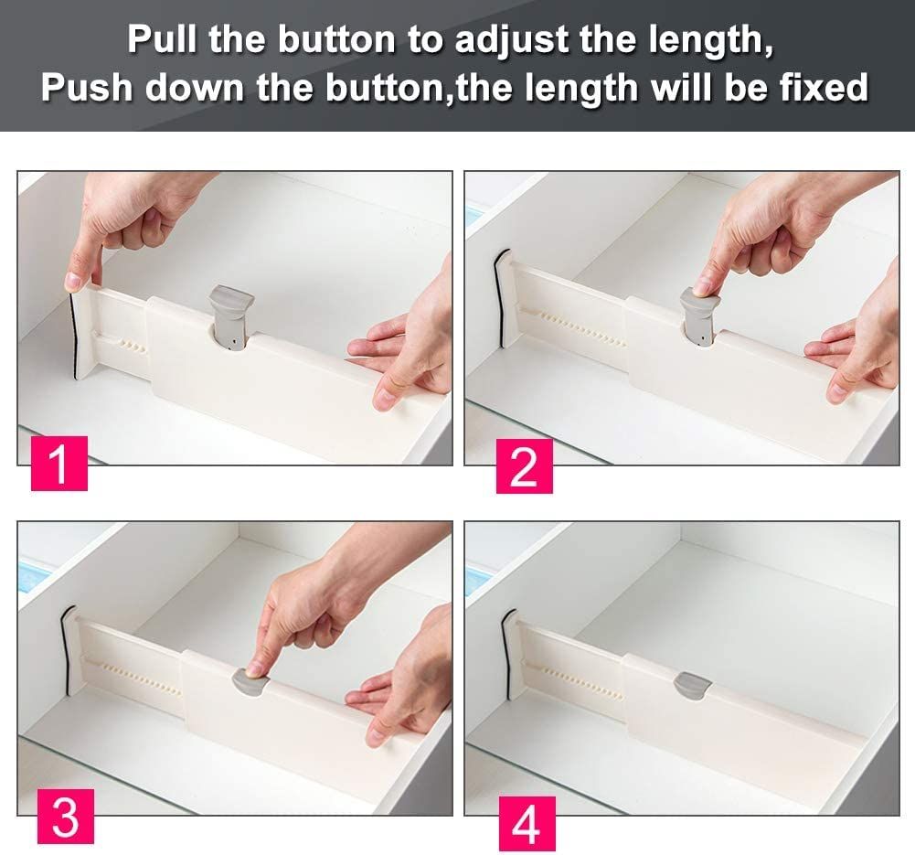 Drawer Dividers 4 Pack, Adjustable Separators High Expandable Bathroom, Closet,Clothing, Office, Kitchen Storage — image 3