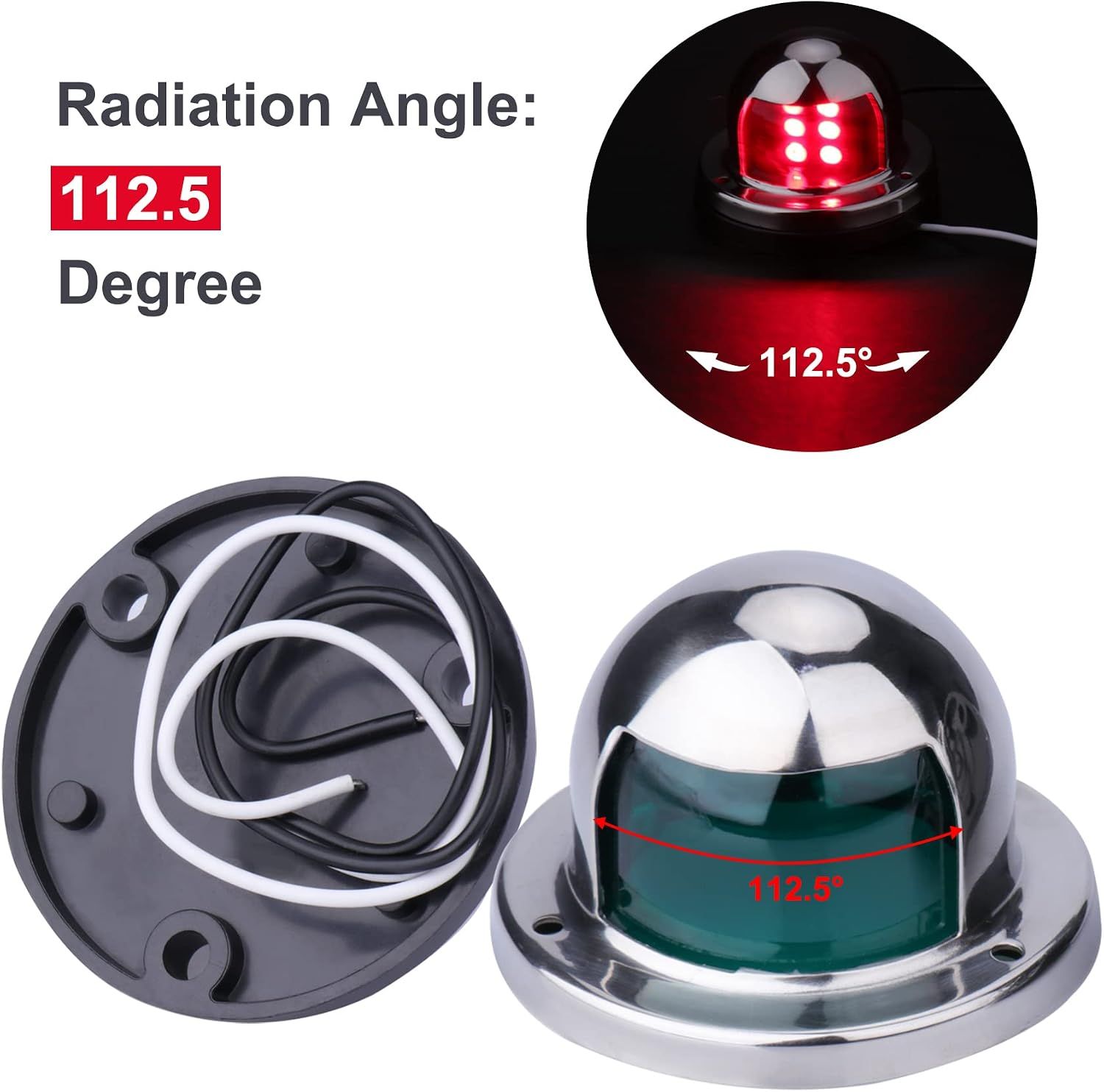 Pair of Stainless Steel LED Boat Navigation Lights, Marine Bow Lights for Pontoons, Small Boats, Yachts and Night Sailing, Silver — image 3