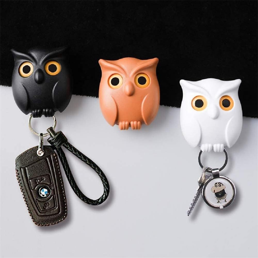 Key Holder,Magnetic Wall Mounted Night Owl Magnetic Wall Key,Automatic Open Close Eyes Owl Key Holder,with Wall Self-(3Pcs) — image 2