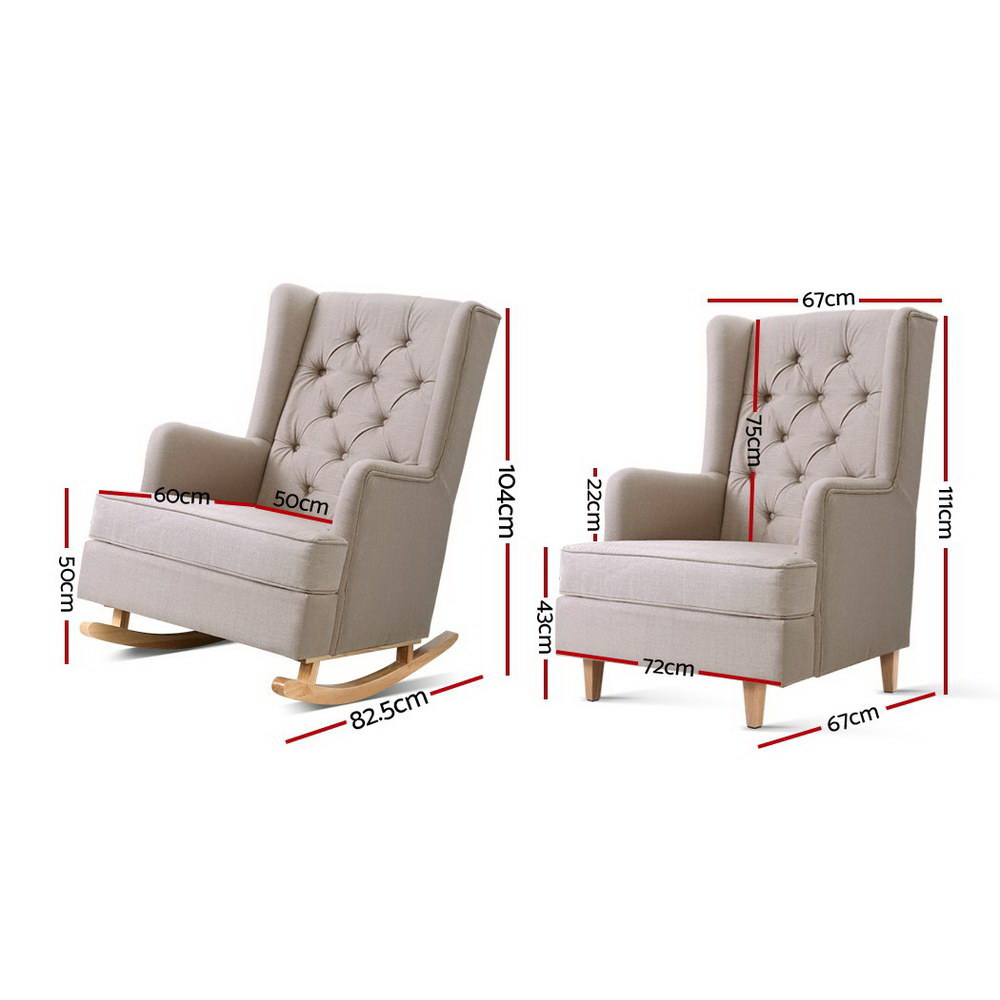 Artiss Rocking Chair Armchair Linen Fabric Beige Gaia — image 2