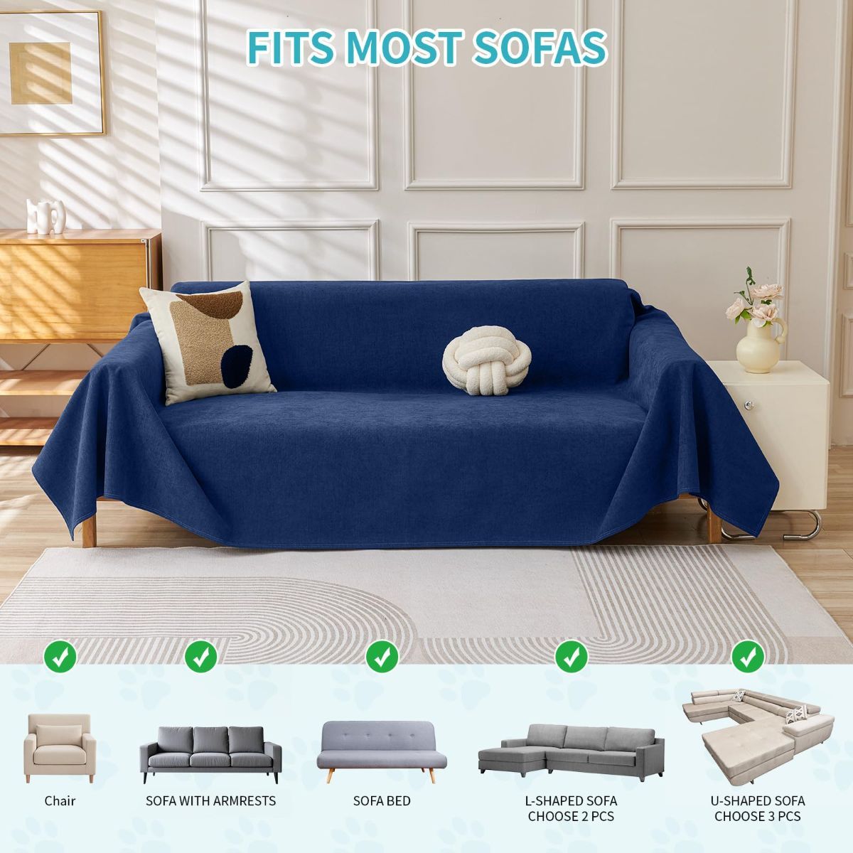 71" x 134" Couch Protector from Cat Claws, Waterproof Couch Cover Anti Slip, Couch Cover 3 Cushion Sofa Washable, Anti-Scratch Pet Sofa Cover Heavy — image 6
