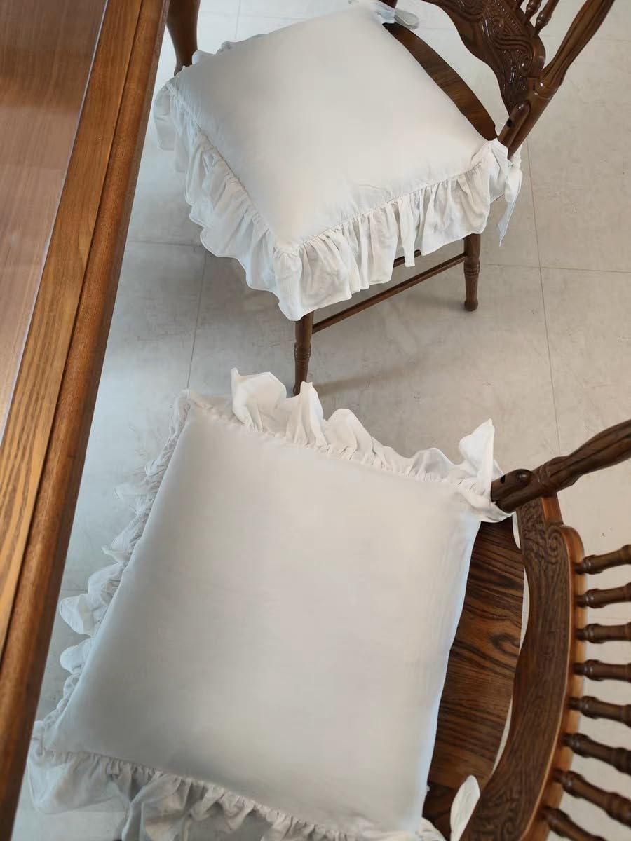 Farmhouse Indoor Chair Cushions for Dining Non-Slip Rocking Chair Cushions with Zipper Ruffled Cotton Seat Cushion for Kitchen White Retro Chair Pads with Ties — image 4