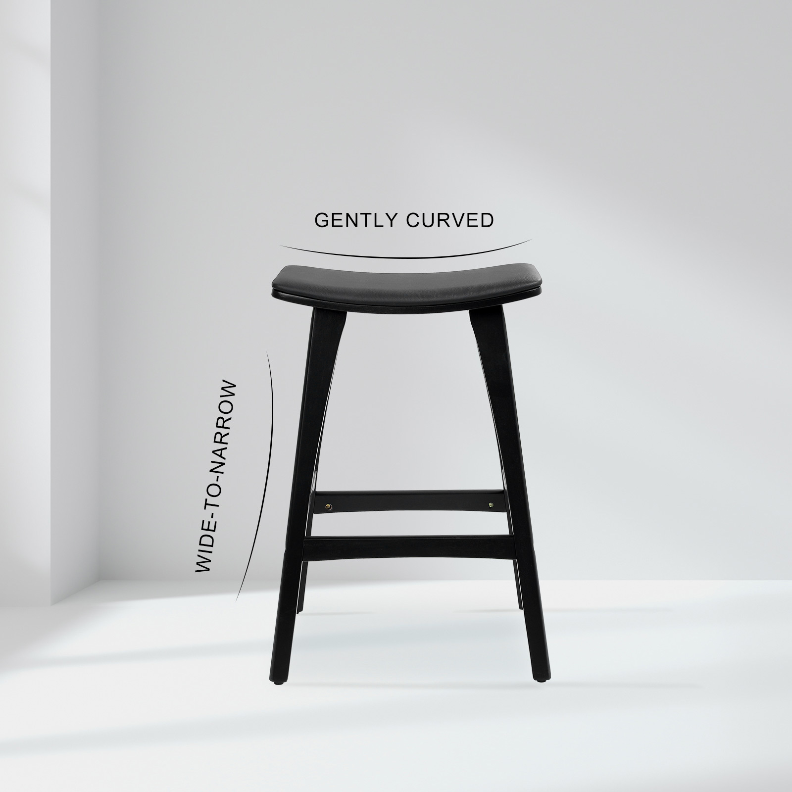 4X Wooden Bar Stool Padded PU Leather Dining Chair KANSO 65cm BLACK — image 4