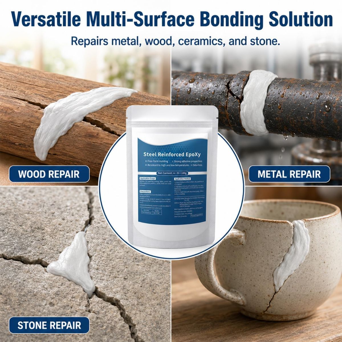 Epoxy Putty Fast Repair Clay, Repair Filler Putty for Metal Wood Ceramic Tile Stone Plastic, Crack Hole Filling & Permanent Surface Repair Putty - White - Size โ image 3