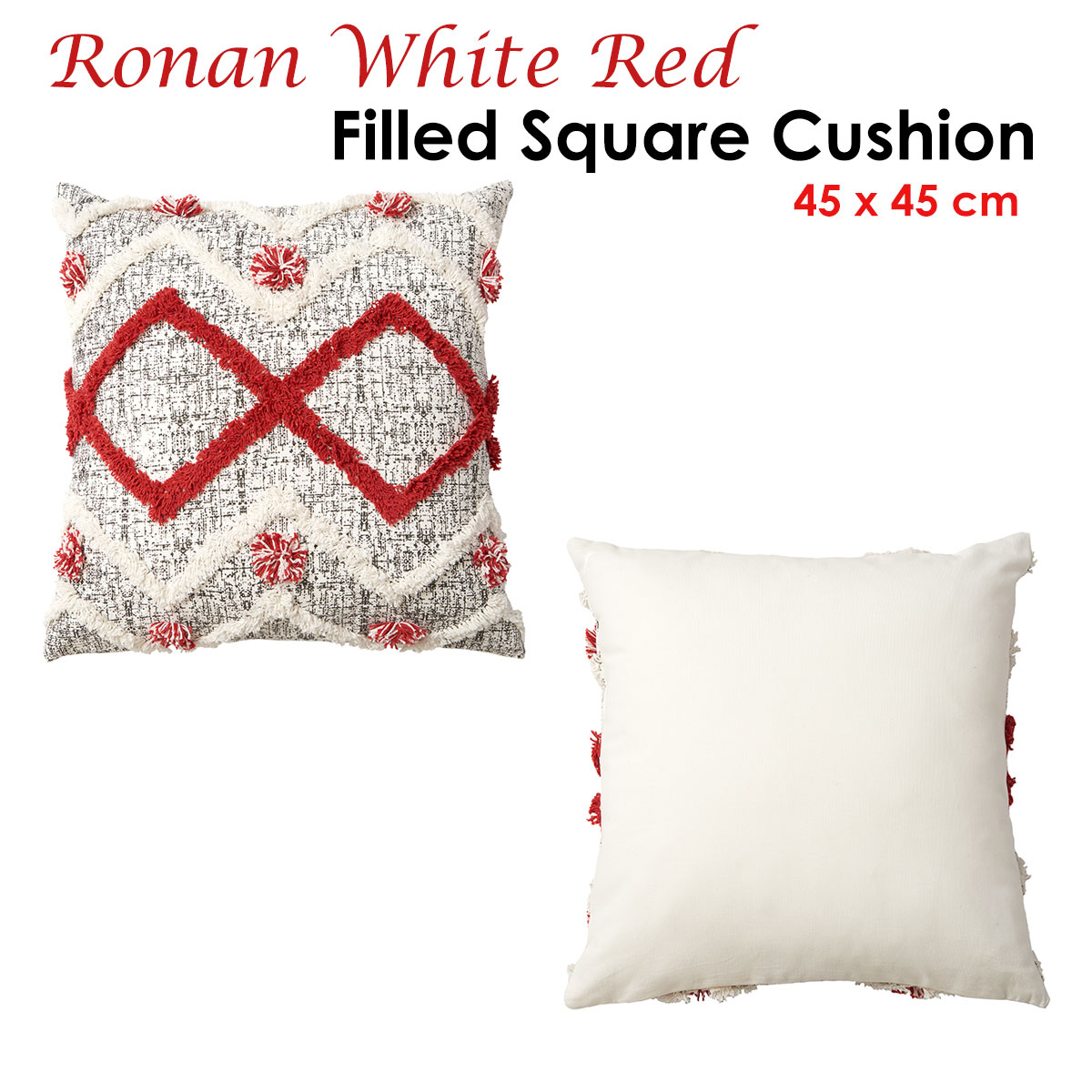 Accessorize Ronan White Red Filled Square Cushion — image 2