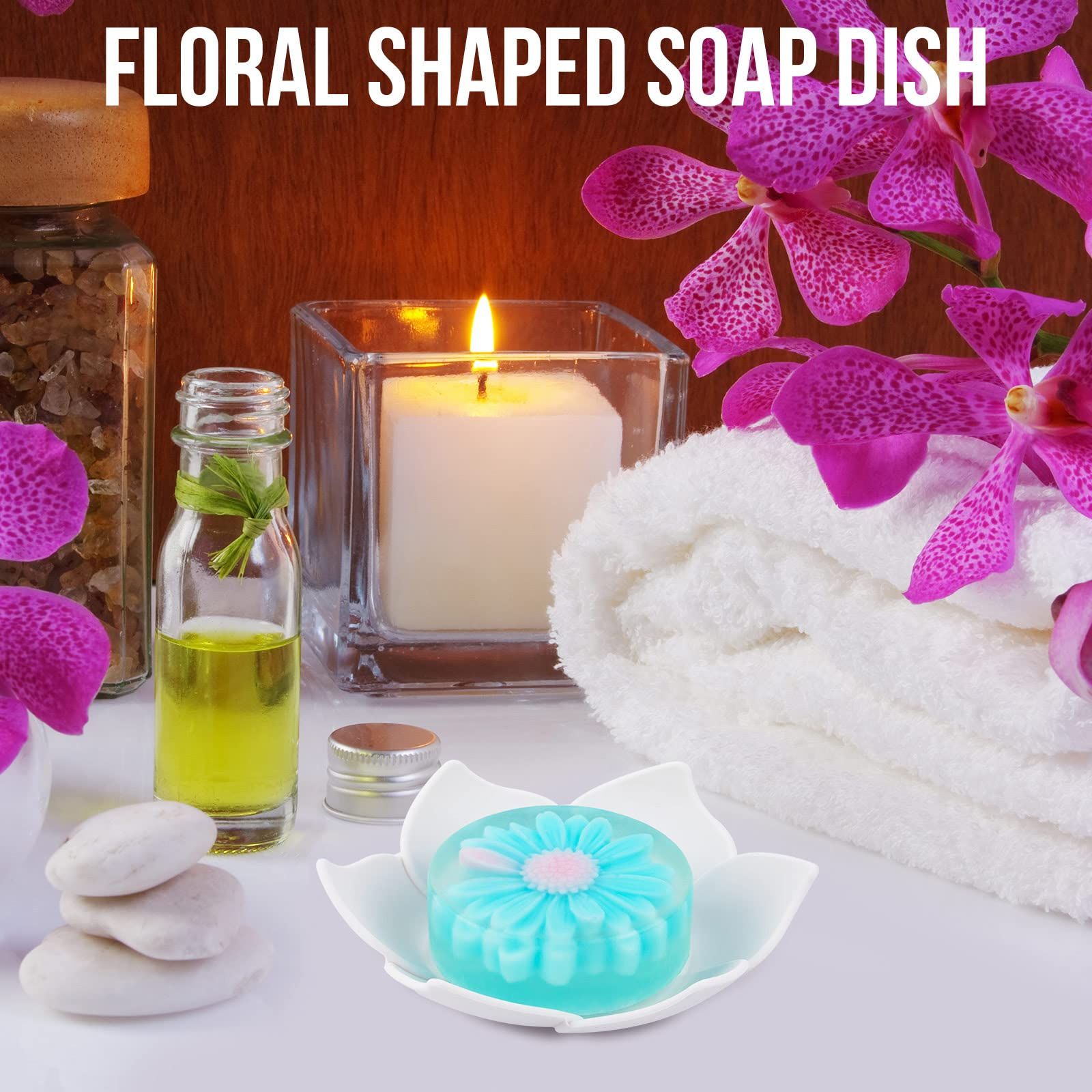 Lotus Shower Steamer Tray, Silicone Soap Dish, 2 Pack Lotus Flower Shape Shower Steamer Tray Small Self Draining Bar Soap Holder β image 4