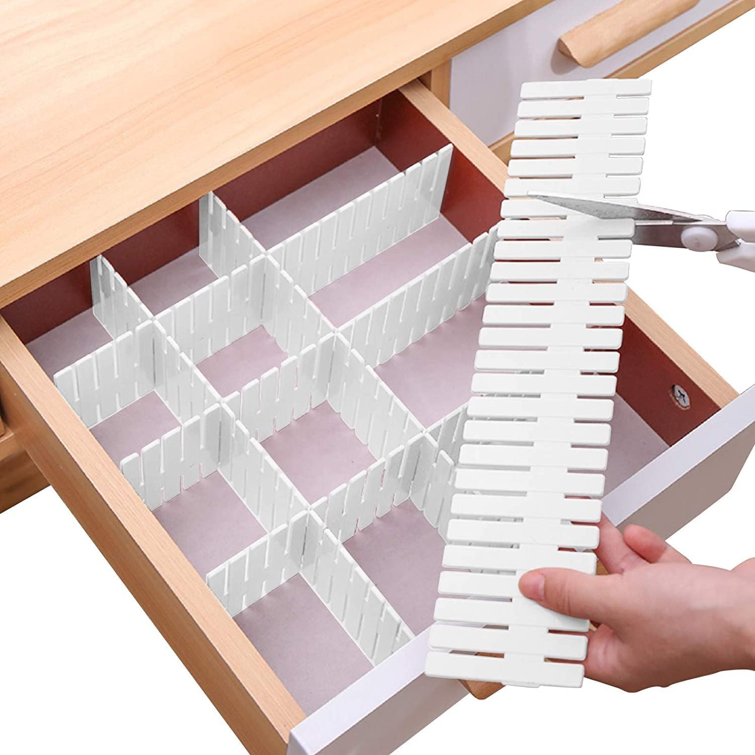 Drawer Divider Adjustable DIY Storage Organizer Separator for Tidying Clutter Cutlery Underwear Socks Clothes Dresses Desk & Box in Kitchen Bathroom Bedroom