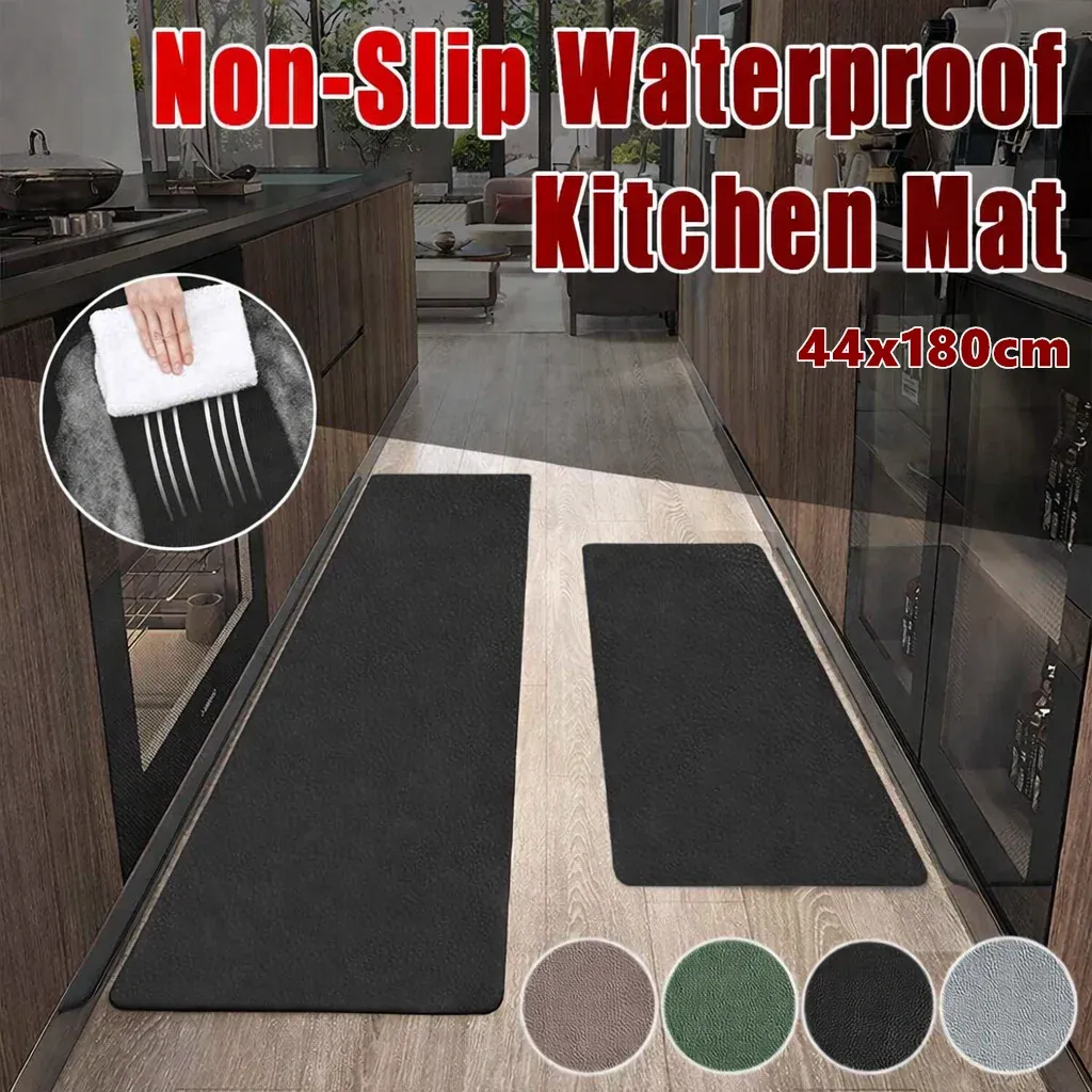 44 × 180cm Non-Slip Waterproof Kitchen Door Mat Floor Rug Carpet Anti-Oil Easy Clean - Green — image 2
