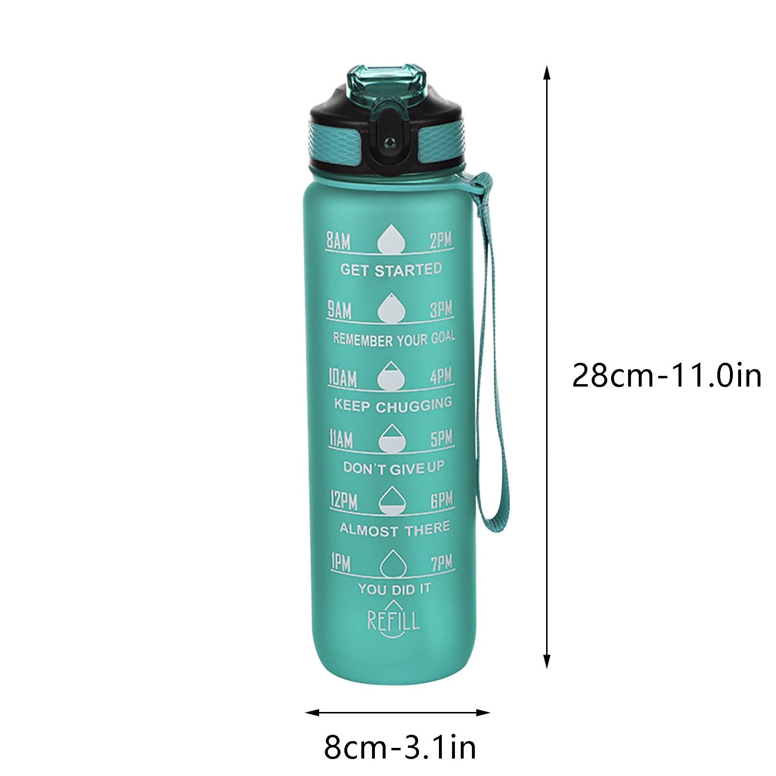 Motivational Water Bottle with Time Markings 1L Leak-proof Design Fitness Drinking Bottle with Straw Portable Sports Drink (Green) — image 3