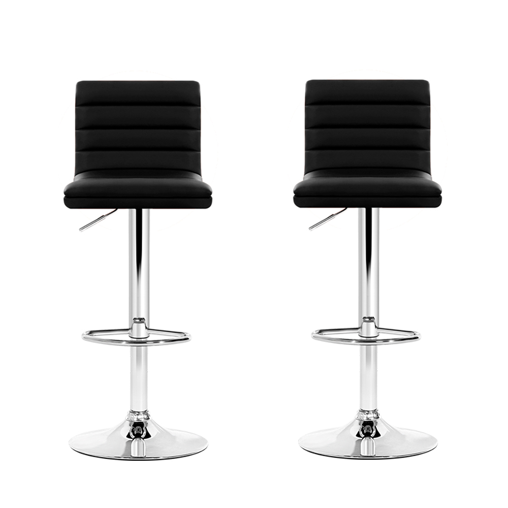 Artiss 2x Bar Stools Padded Leather Gas Lift Black — image 3