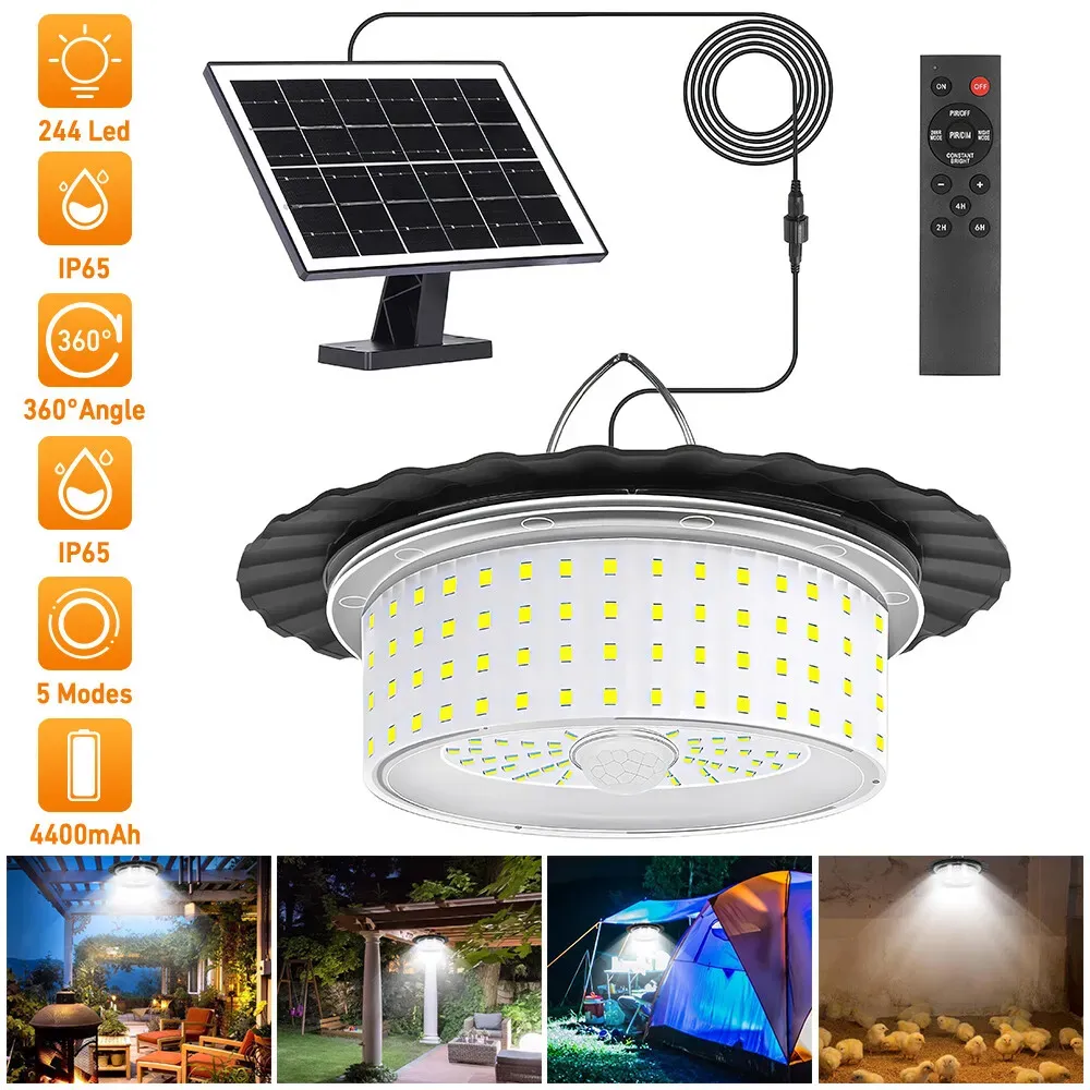 3000LM Black Solar Shed Light with 244 LEDs, Remote Control, 5 Modes, IP65 Waterproof — image 5