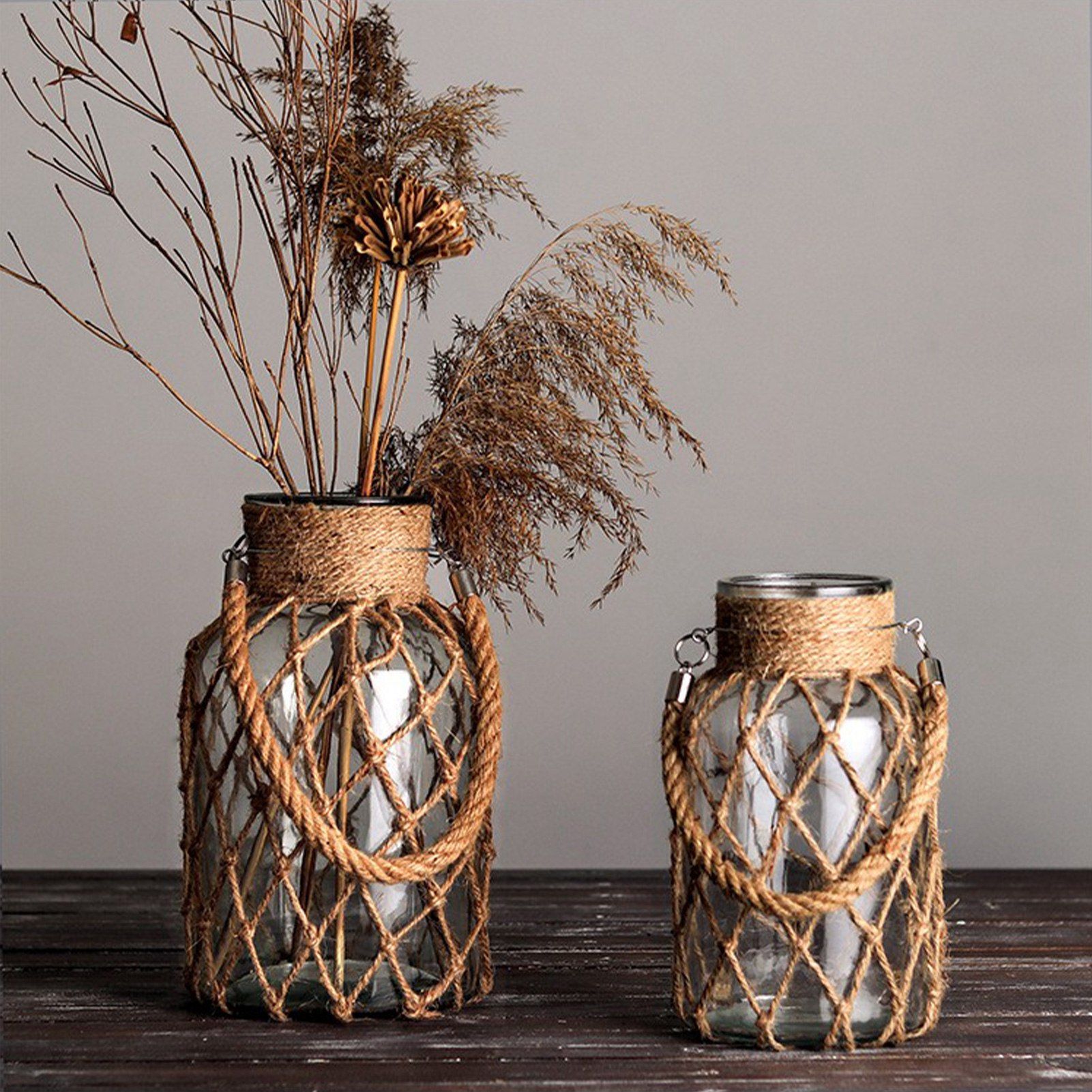 Hand Woven Twine Glass Vase Transparent Flower Arrangement Vase Hydroponic Vintage Vase Decoration β image 6