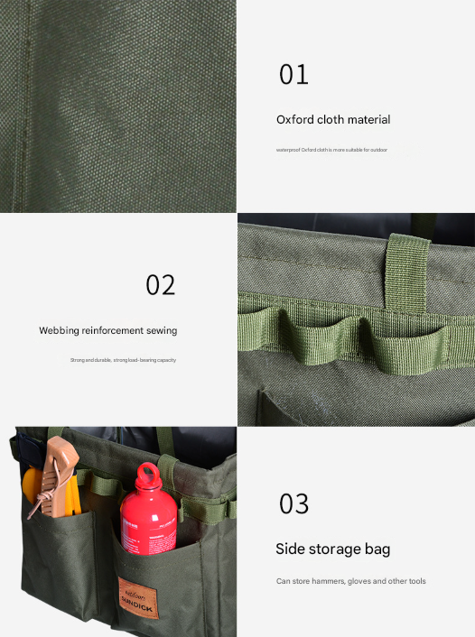 Black Heavy Duty Foldable Outdoor Camping Storage Box - Oxford Cloth Collapsible Gear Organizer Tote with Pockets — image 4