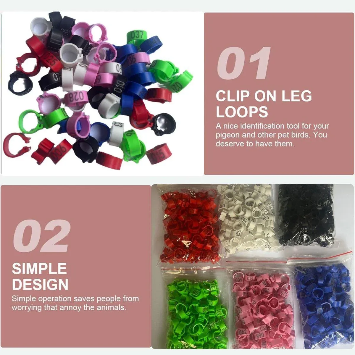 100X 001-100 Digital Numbered Bird Leg Band Rings Clip For Pigeon Parrot Poultry - Black β image 6
