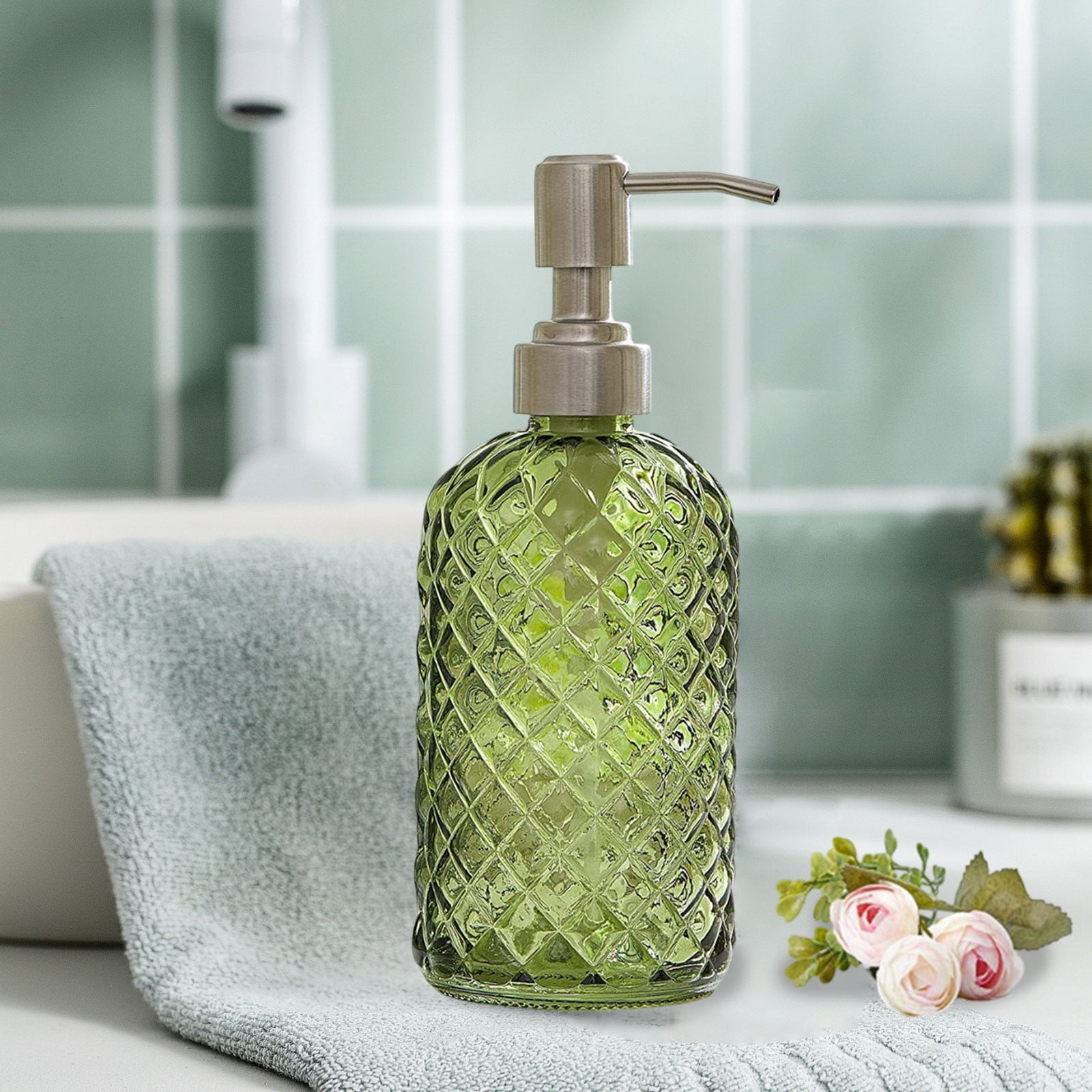 Glass Soap Dispenser 15 Oz for Bathroom Kitchen, Hand Soap/Lotion Dispenser with Plastic Pump Green โ image 5